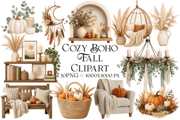 Download Cozy Boho Fall Clipart - Fall Collection
