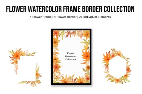 Download Flower Watercolor Frame Border Fall Set - Fall Collection