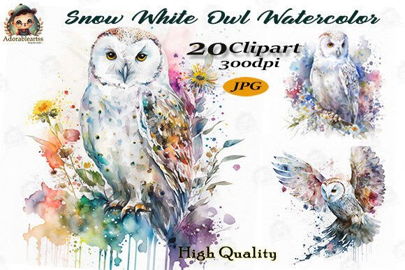 Download Snow White Owl Watercolor Clipart Set - Premium Resources
