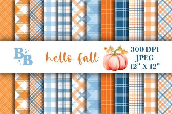 Download 12" Hello Fall Digital Papers Orange Blu - Fall Collection