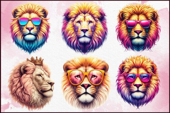 Download Multicolor Lion Head Art Bundle Clipart - Lion head art Collection