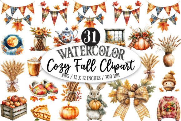 Download Watercolor Cozy Fall Clipart Bundle - Fall Collection