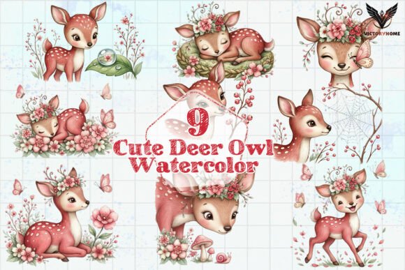 Download Cute Deer Owl Watercolor PNG - Premium Resources