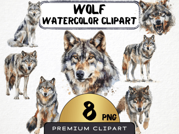 Download Watercolor Wolf Clipart Bundle 8 PNG - Wolf clipart Collection